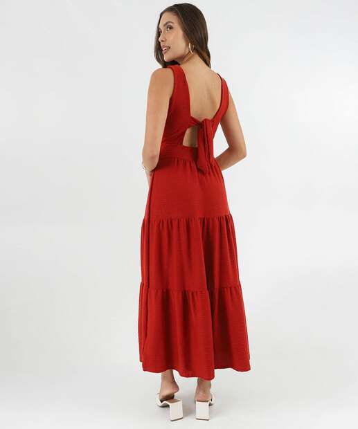 Vestido Midi Feminino Textura Alças Largas Marisa Marrom