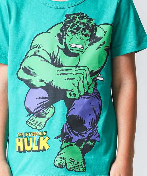 Camiseta Infantil Manga Curta Hulk Marvel Tam 4 a 10