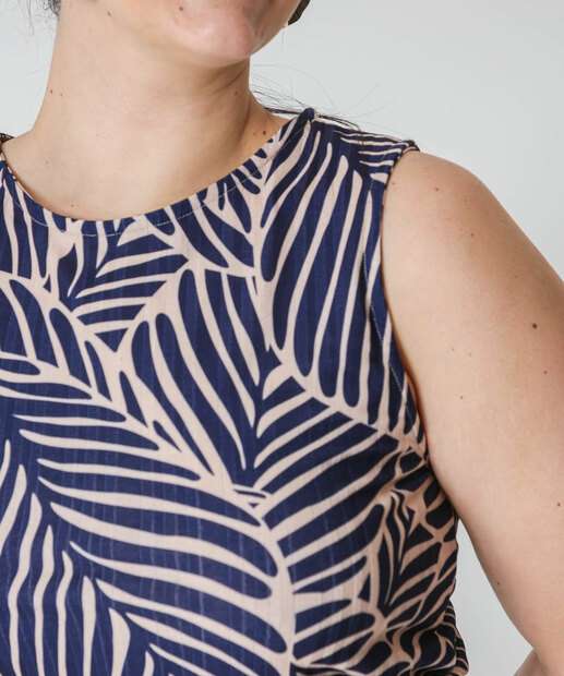 Blusa Plus Size Feminina Estampa Folhas Marisa Azul