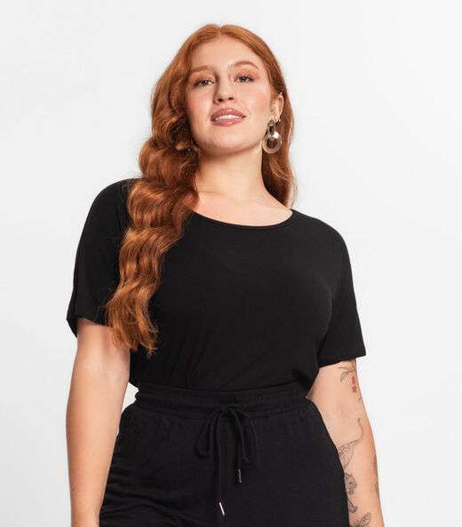 Blusa Manga Curta Feminina Plus Size Secret Glam Preto