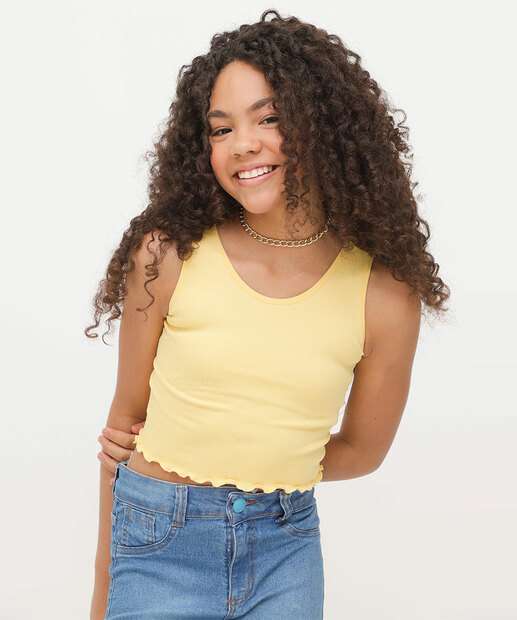 Blusa Regata Cropped Sem Costura Juvenil TAM 10 a 16 Marisa Amarelo