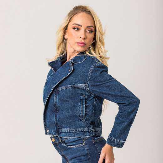 Jaqueta Biker Jeans Feminina Zune