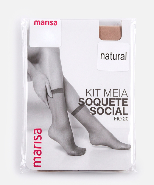 Image_Kit 3 Pares Meias Soquete Feminina Social Fio 20 Marisa Natural