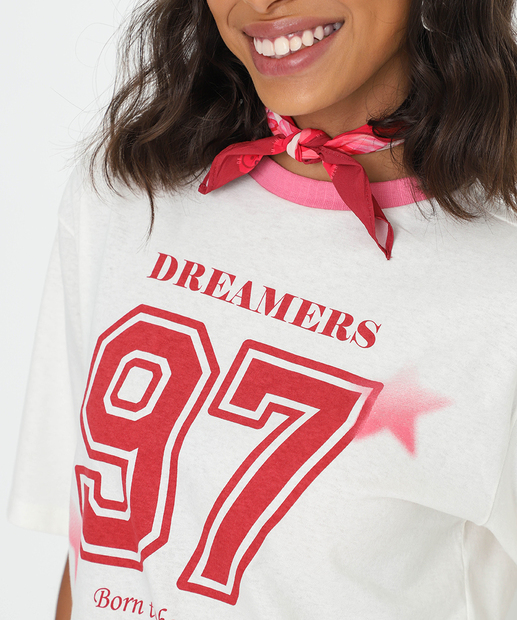 Camiseta Feminina Oversized Estampada Marisa Off White