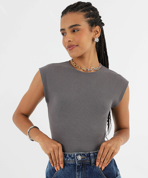 Image_Body Feminina Muscle Tee Canelado Marisa Cinza