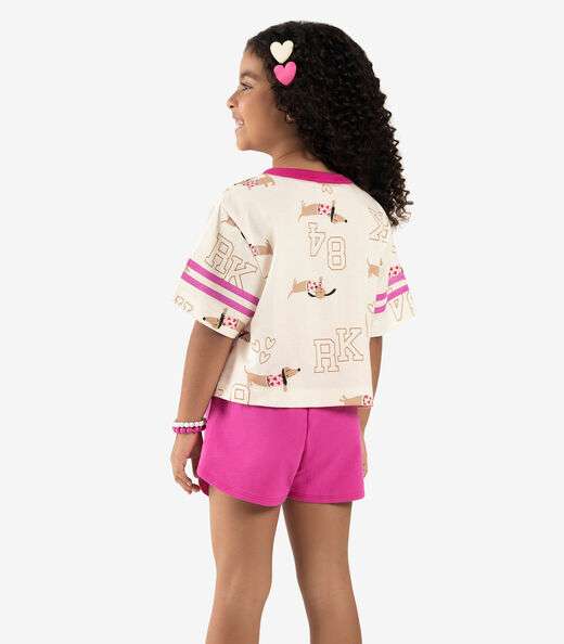 Conjunto Infantil Blusa Com Shorts Bege