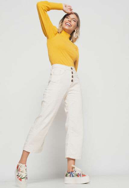 Blusa  Princesa Manga Longa Canelada Mostarda