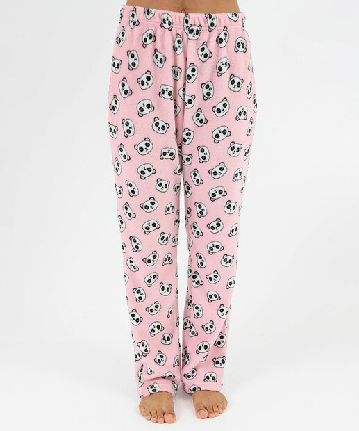 Pijama Feminino Plush Estampa Panda Manga Longa Marisa