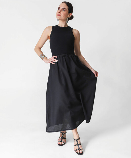 Image_Vestido Midi Feminino Recorte Canelado Marisa Preto