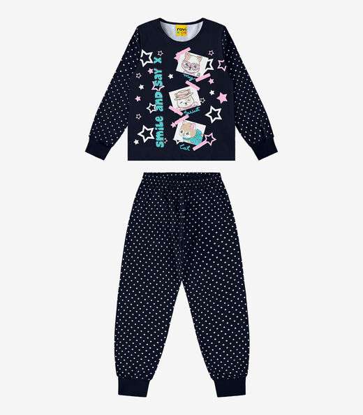 Pijama Infantil Menina Em Meia Malha Rovi Kids Azul