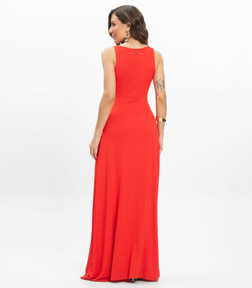 Vestido Feminino Longo Visco Maquinetada Endless Laranja