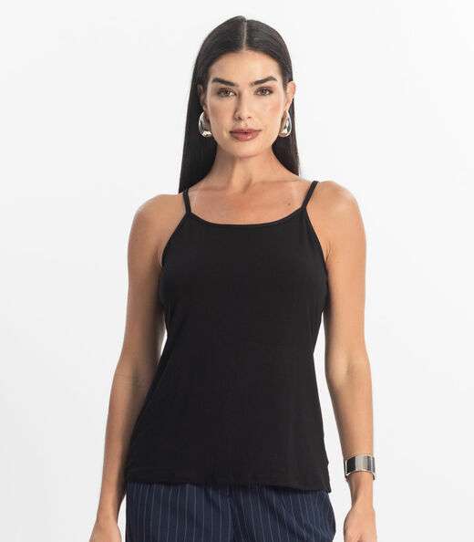 Blusa de Alça Feminina Viscotorcion Básica Rovitex Preto