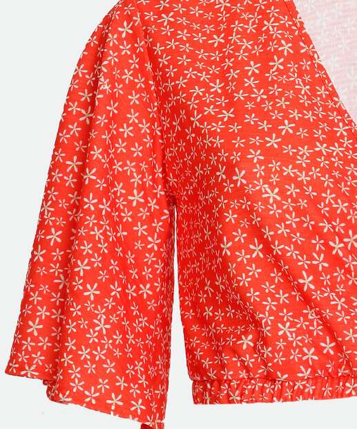 Blusa Cropped Feminina Estampa Flores Transpassada Marisa