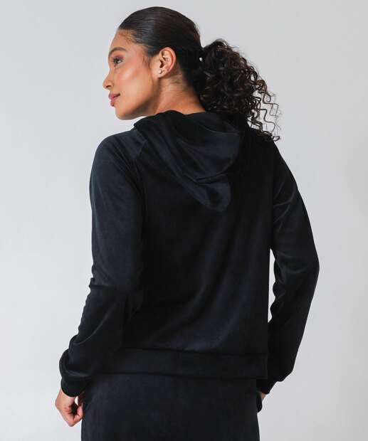 Casaco Feminino Fitness Plush Capuz Marisa Preto