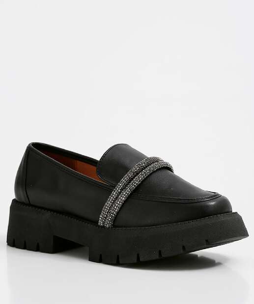 Mocassim Loafer Feminino Tratorado Strass Vizzano 
