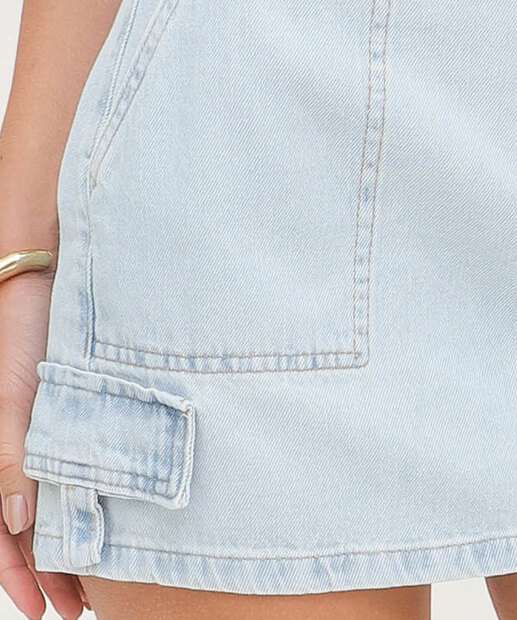 Saia Curta Jeans Feminina Bolsos 