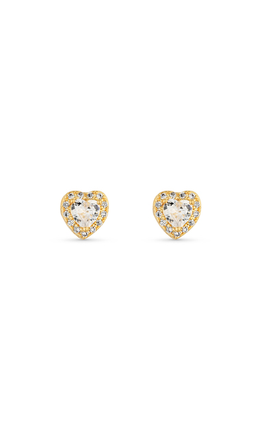 Brinco Semijoia Coração Médio Cristal com Micro Zircônias  Banhados a ouro 18k