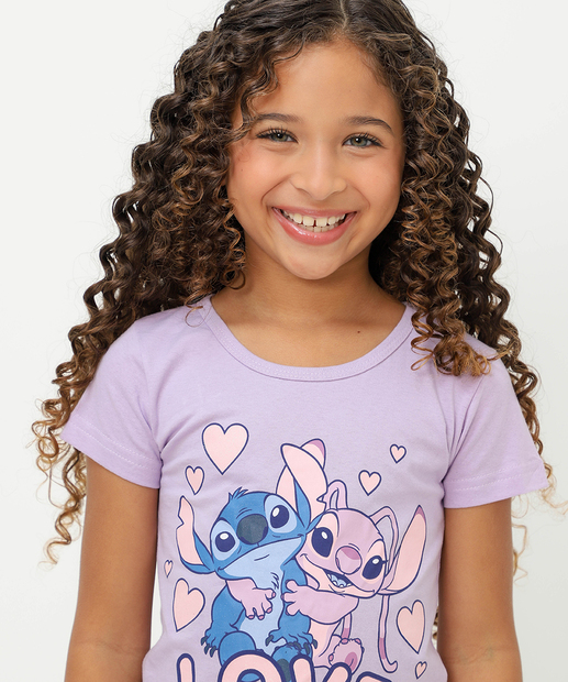 Conjunto Infantil Stitch E Angel Disney Tam 4 a 10 Lilás