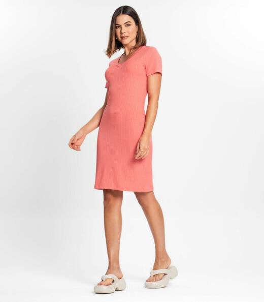 Vestido Feminino Em Ribana Canelada Rovitex Rosa