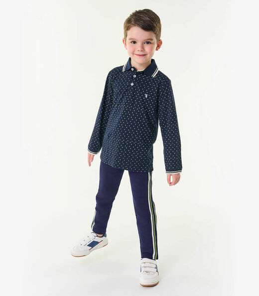 Camisa Polo Infantil Manga Longa Trick Nick Azul