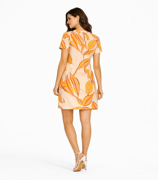Vestido Curto Estampado Com Peitilho Infinita Cor Bege