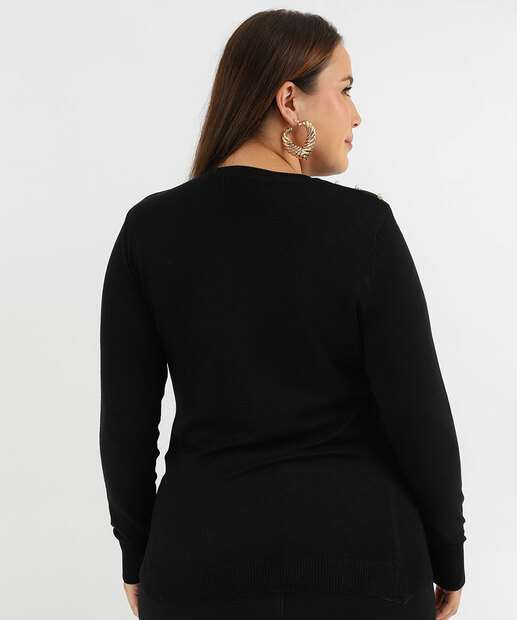 Suéter Plus Size Feminino Tricô Pérolas Marisa Preto