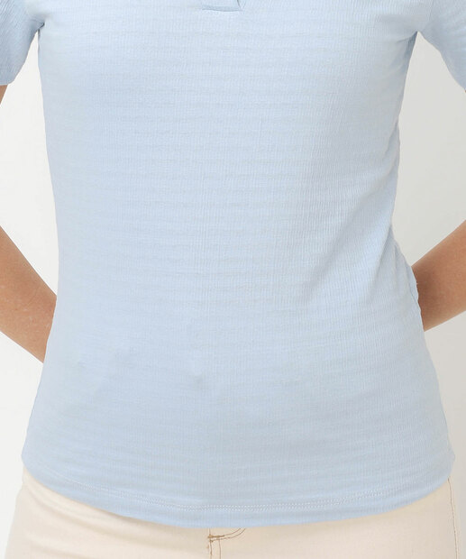 Blusa Feminino Polo Retilinea Manga Curta Marisa Azul