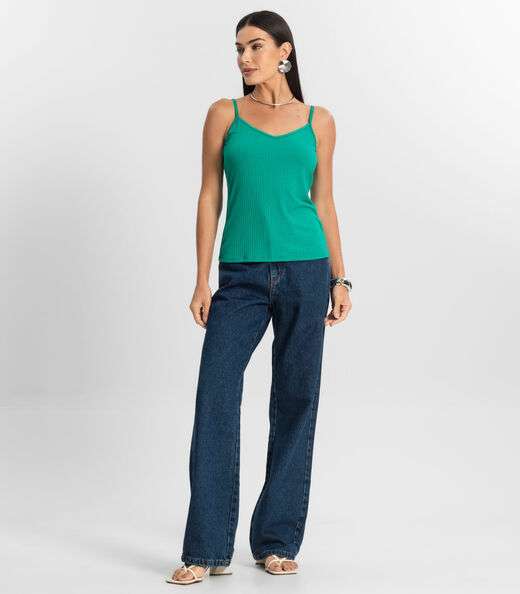 Blusa De Alça Feminina Ribana Canelada Rovitex Verde