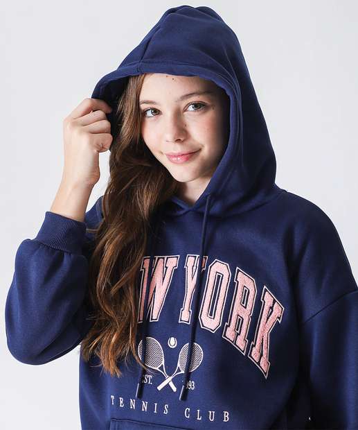 Blusão Juvenil Moletom Oversized Marisa Tam 10 a 16 Azul
