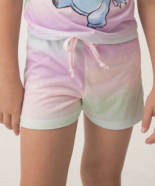 Pijama Infantil Stitch Degradê Manga Curta Disney Tam 4 a 12