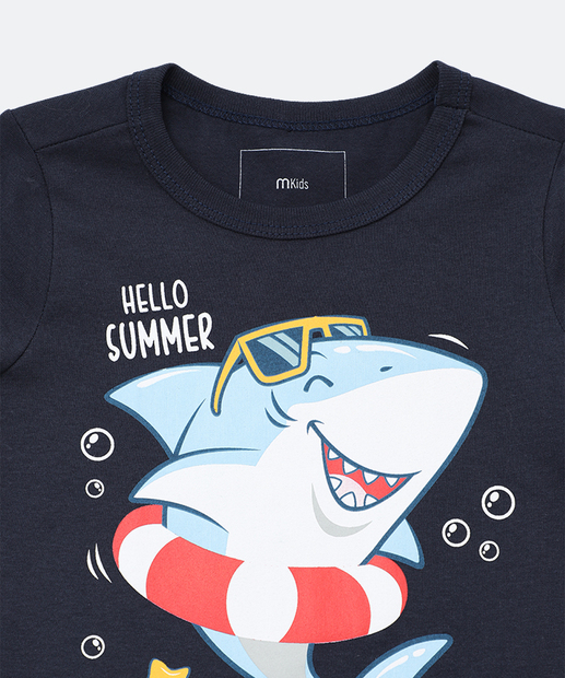 Camiseta Infantil Estampa Tubarão Marisa Tam 1 a 3 Azul
