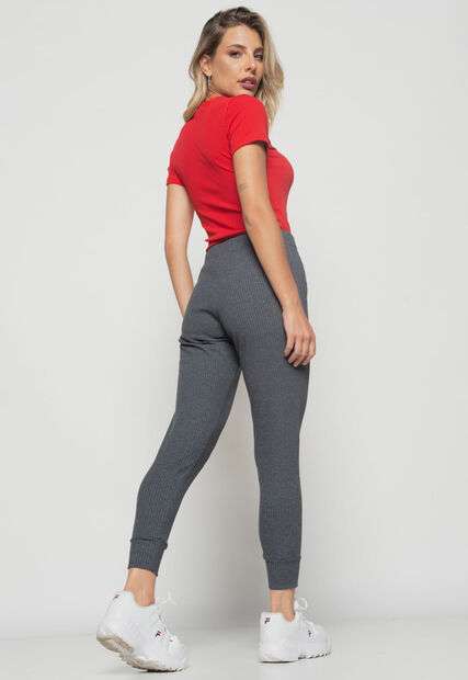 Calça  Jogger Comfy Malha Canelada Grafite Salvatore Fashion