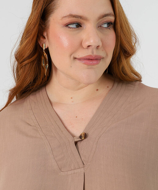 Blusa Plus Size Feminina Manga 7/8 Marisa Bege