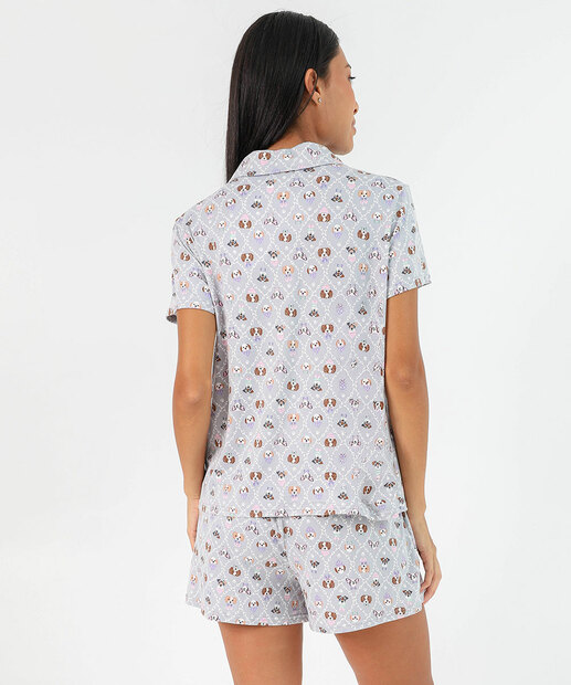 Pijama Americano Feminino Cachorros Marisa Cinza
