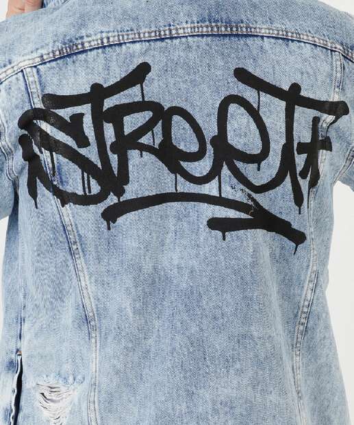 Jaqueta Masculina Jeans Destroyed Estampa Frase MR