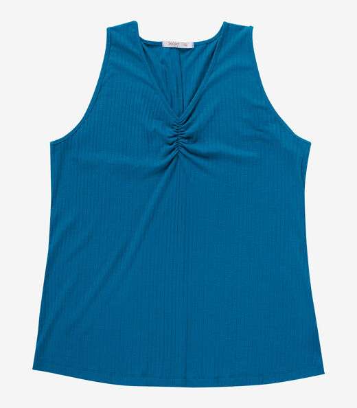 Regata Plus Size Em Ribana Canelada Secret Glam Azul