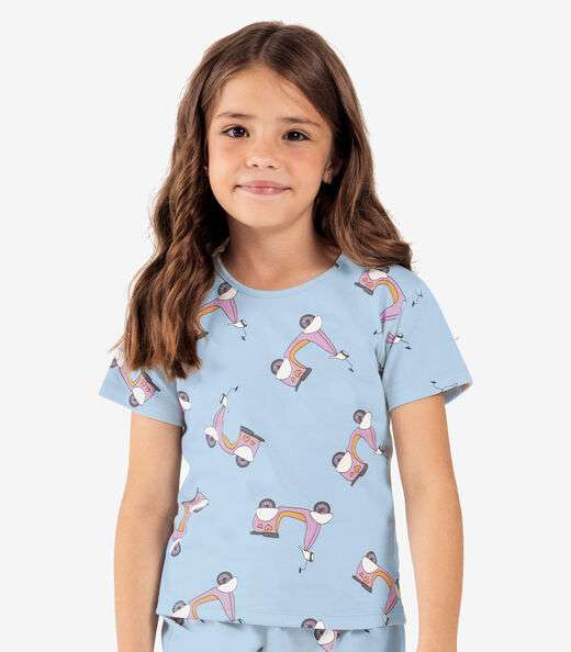Pijama Infantil Menina Meia Malha Rovi Kids Azul