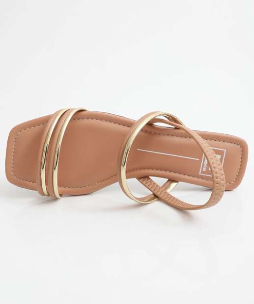 Sandália Feminina Rasteira Metalizada Moleca Bege