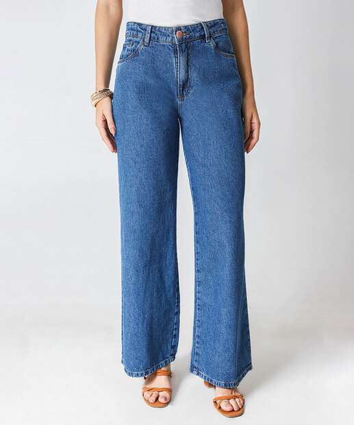 Calça Jeans Wide Leg Feminina Marisa Azul