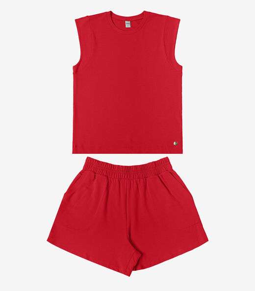 Conjunto Feminino Regata Com Shorts Rovitex Vermelho