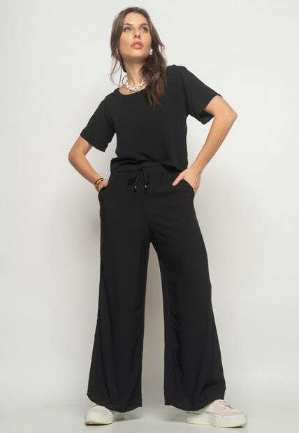 Image_Calça Wide Leg Viscolinho Com Bolso Preta Salvatore Fashion