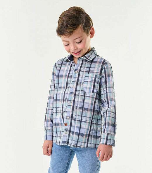 Camisa Infantil Manga Longa Xadrez Trick Nick Azul