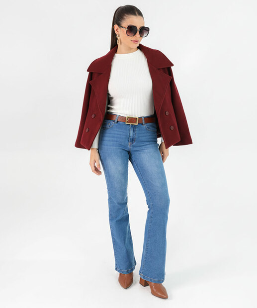 Casaco Feminino Polivelour Botões Marisa Vinho