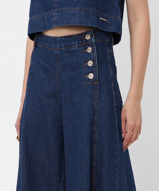 Calça Jeans Palazzo Botões Feminina Sawary Azul
