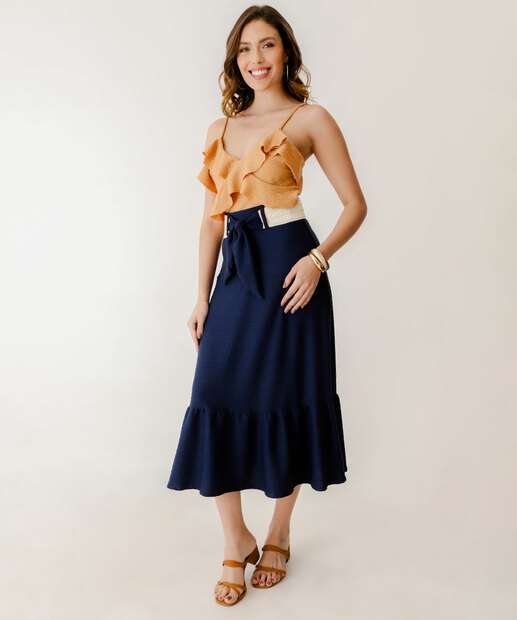 Blusa Feminina Babado Alças Finas Marisa Marrom