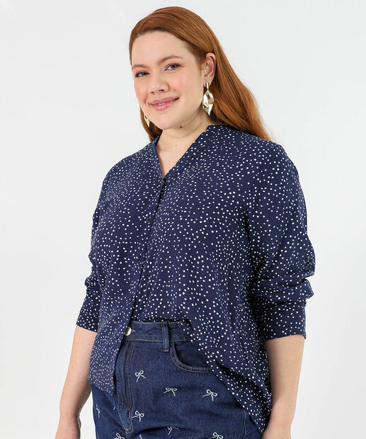 Image_Camisa Plus Size Feminina Estampa Poá Marisa Azul