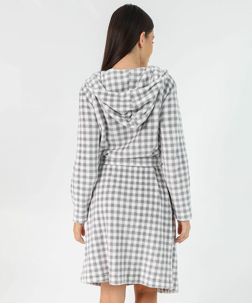 Roupão Feminino Xadrez com Amarração Marisa Cinza