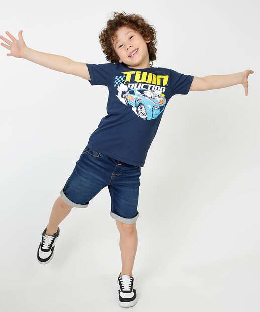 Camiseta Infantil Estampa Frontal Hotwheels Tam 4 a 10