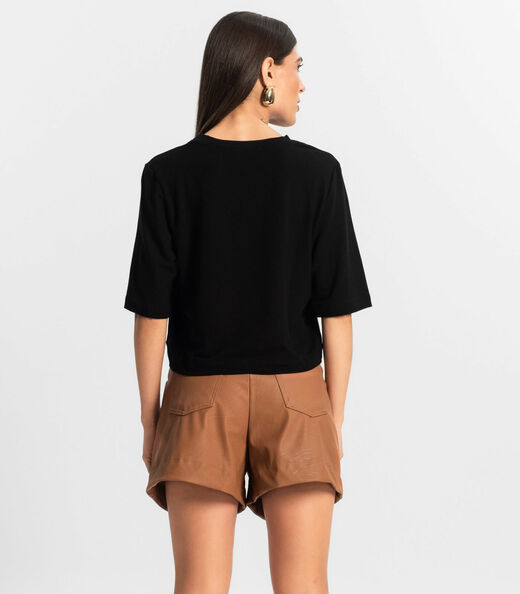 Blusa Feminina Manga Curta em Molecotton Endless Preto