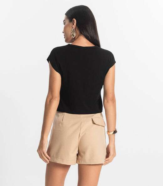 Blusa Básica Feminina Viscotorcion Rovitex Preto